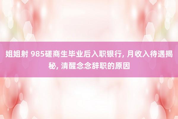 姐姐射 985磋商生毕业后入职银行， 月收入待遇揭秘， 清醒念念辞职的原因